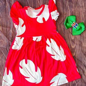 Girls' Red & White Leaf Print Casual Dress